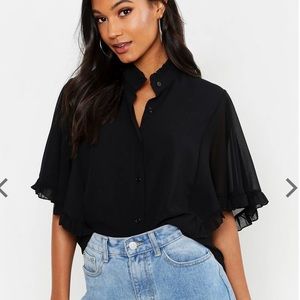 Woven Ruffle Sleeve Blouse